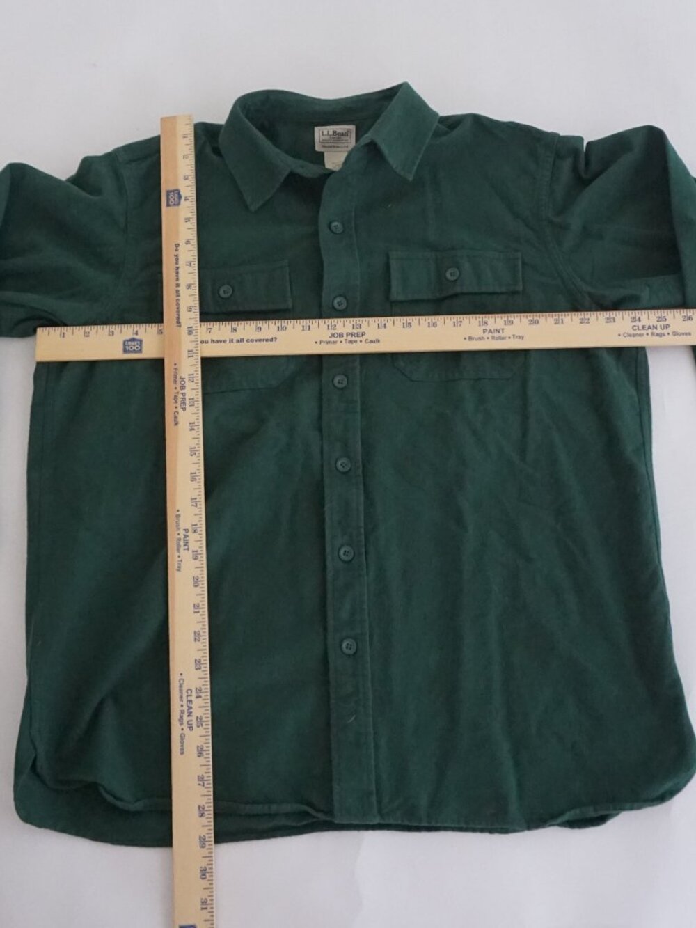 Vintage LL Bean Green Solid Button Front Flannel Shirt Traditional Workwear L - Picture 3 of 11